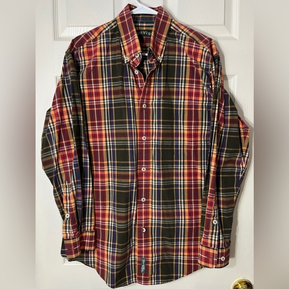 ORVIS Plaid Button Down Shirt Men Large Cotton Multicolor Long Sleeve Casual - Picture 2 of 9